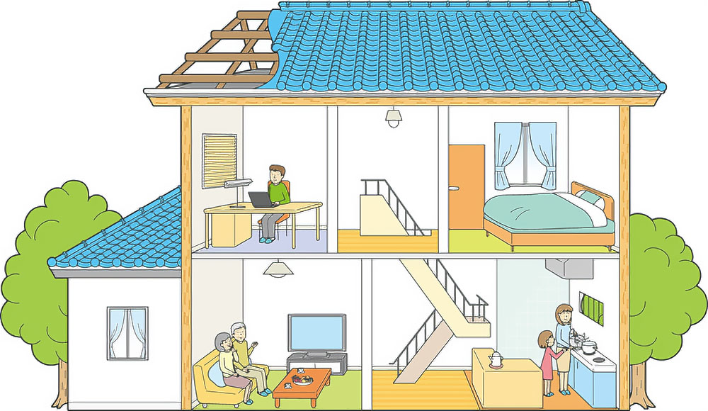 住宅の断面図のイラスト作成 / 屋内スケルトンハウス