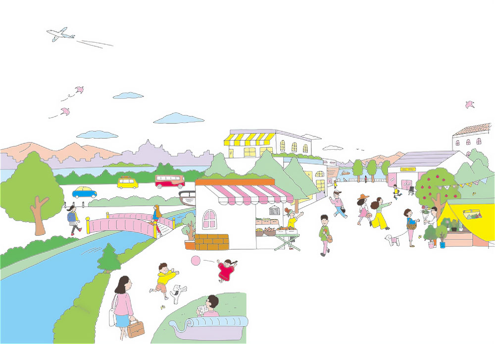 公園でのコミュニティイベントと屋外マーケットのイラスト