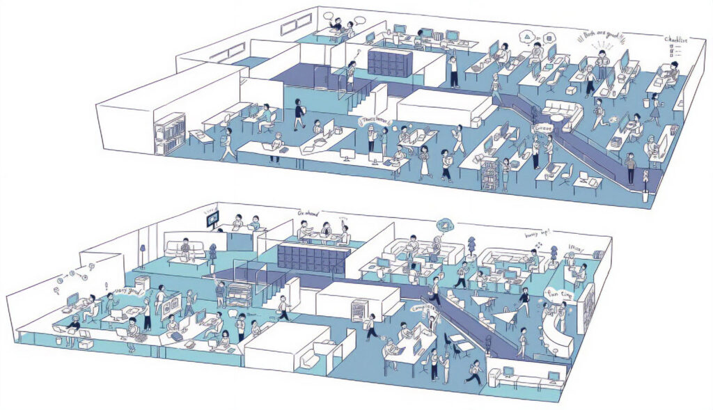 オフィスの透視図、俯瞰図イラスト作成