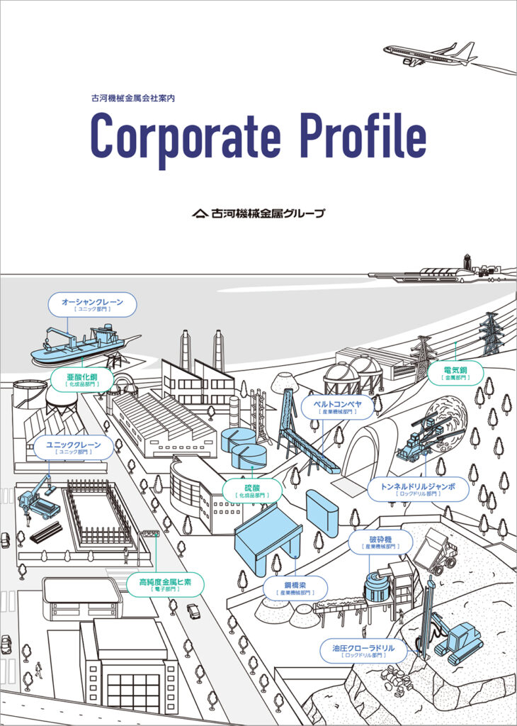 自社製品が使われている街並みの俯瞰図イラスト