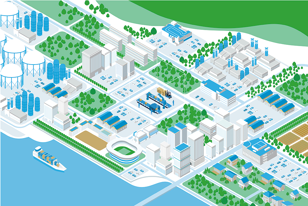 アイソメトリック（工業都市）俯瞰図イラスト制作