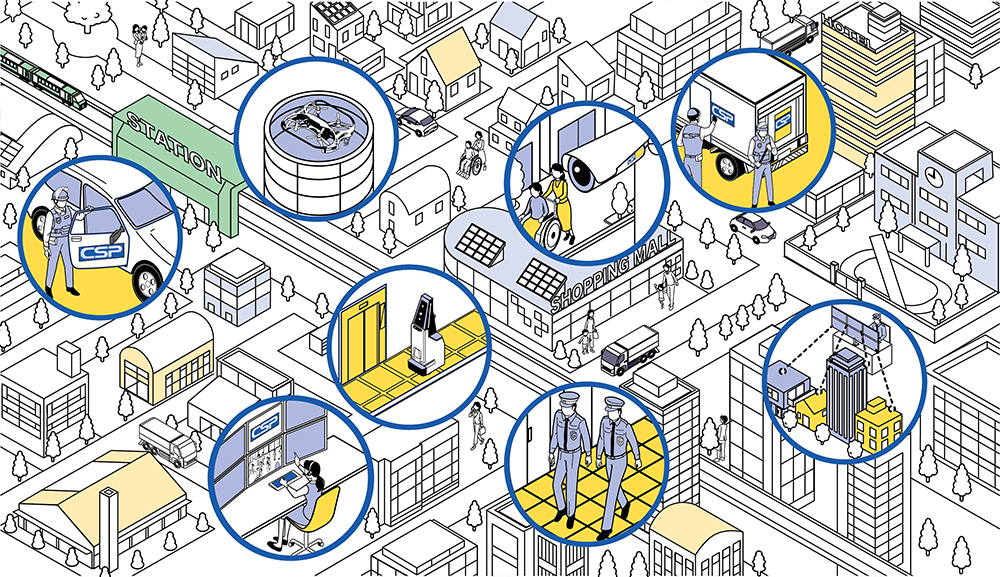 防犯、セキュリティの俯瞰図イラスト